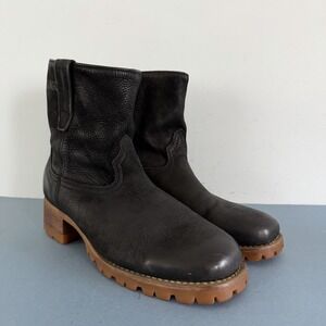 Durango Black Leather Lug Sole Pull On Western Mens Ankle Boots